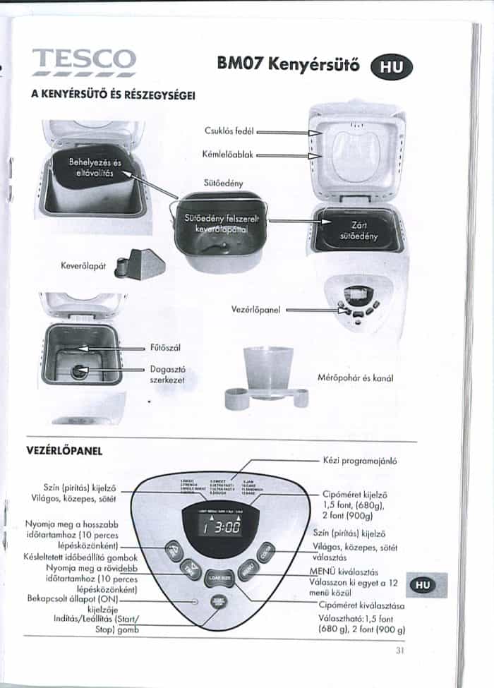 tesco kenéyrsütő bm07 használati utasítás