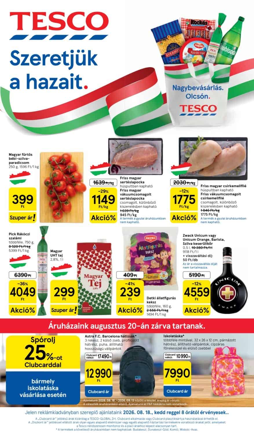 Tesco akciós újság 2026. 08.18-08.26